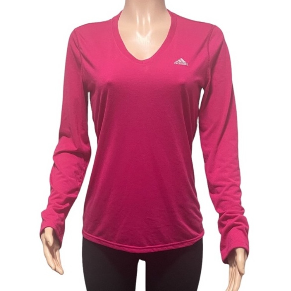 Adidas Size M Magenta Athletic Active Sheer Back Women Top‎ Long Sleeve Gym